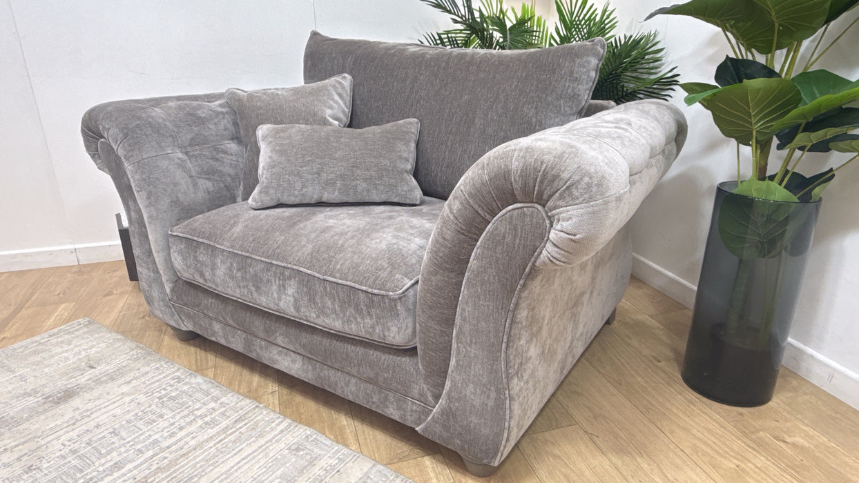Sofology Highgrove Fabric Loveseat Full Back Extra Flex in Luxury Deep Pile Chenille Grey