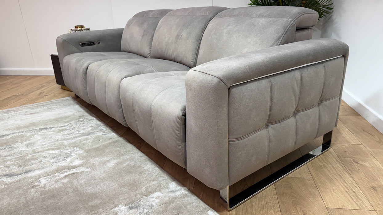 Sofology Marvella Fabric 3 Seater Power Recliner/Headrest Heated Seats in Lifestyle Nubuck Feel Stone