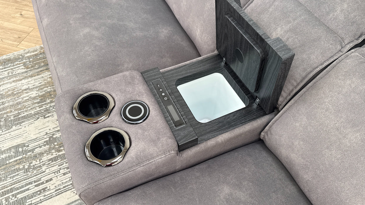 Sofology The Premiere 2.5 Seater Console Fabric Recliner in Lifestyle Flecked Mocha