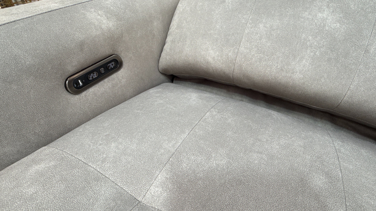 Sofology Jax Fabric 3 Corner 1.5 Chaise Power Recliner/Headrest Console in Lifestyle Flecked Stone
