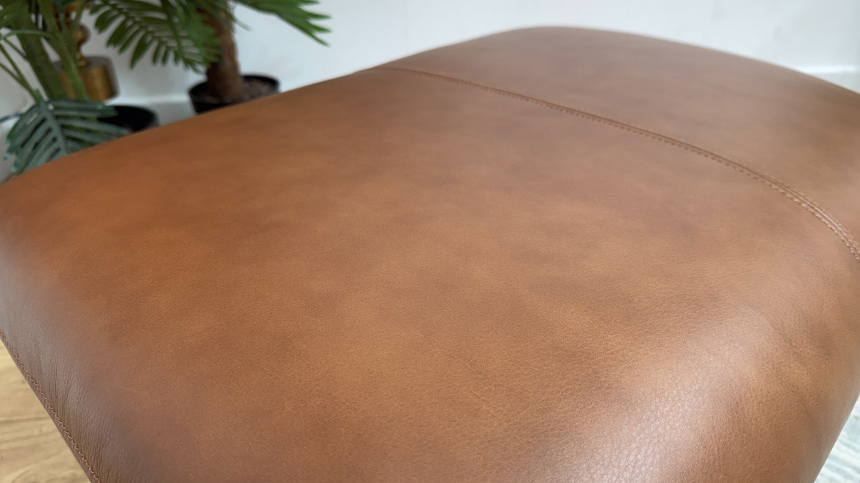 Sofology Adler Leather Designer Footstool in Relaxed Soft Tan
