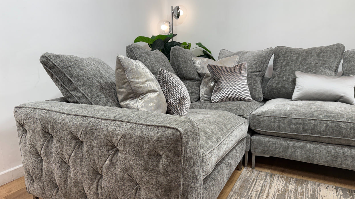 Sofology Rococo Fabric 1.5 Corner 3 Pillow Back in Verbier Grey Mix