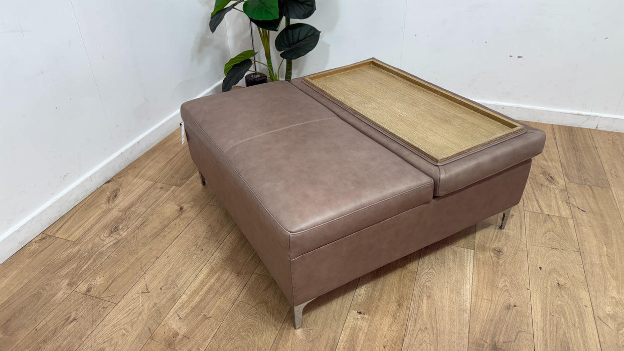 Sofology Illinois Leather Designer Footstool in Relaxed Soft Stone