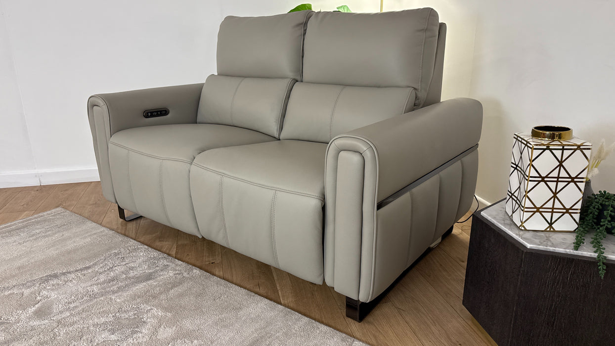 Sofology The Ravello Leather 2 Seater Power Recliner/Headrest in Trusty Embossed Light Grey