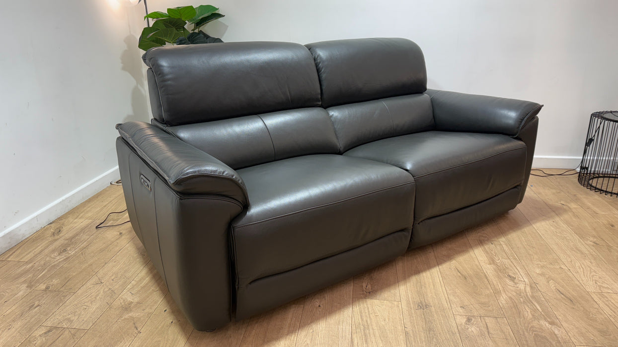Sofology Hugo Leather 2.5 Seater Power Recliner/Headrest in Trusty Embossed Charcoal