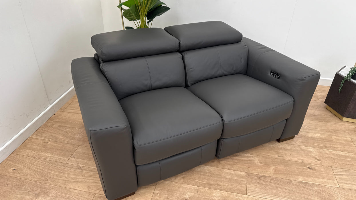 Sofology Metropolitan Leather 2 Seater Power Recliner in Trusty Matt Charcoal