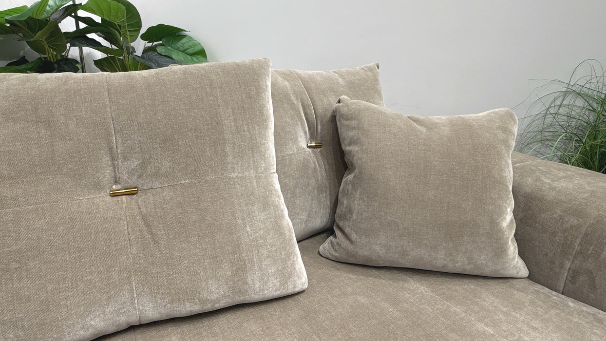 Sofology Oscar Fabric 3 Seater Gold Trim in Fine Textured Chenille Stone