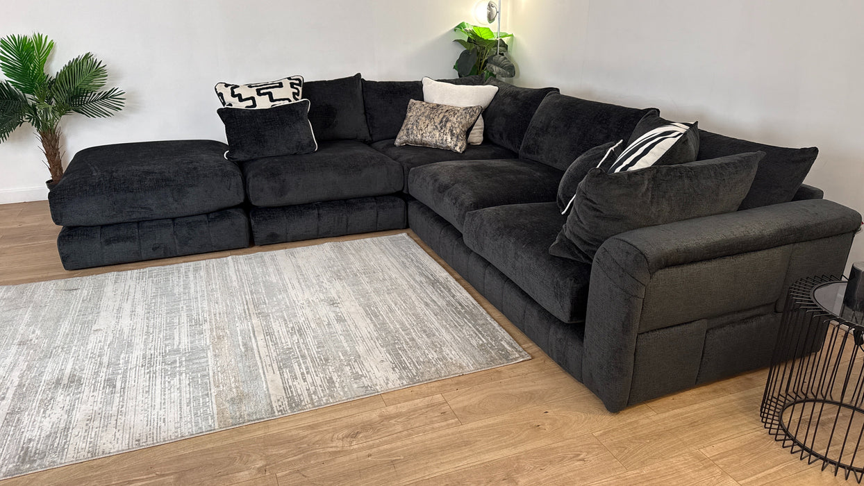 Sofology The Westwood Fabric Chaise 1 Corner 3 No Trim in Teddy Chenille Black