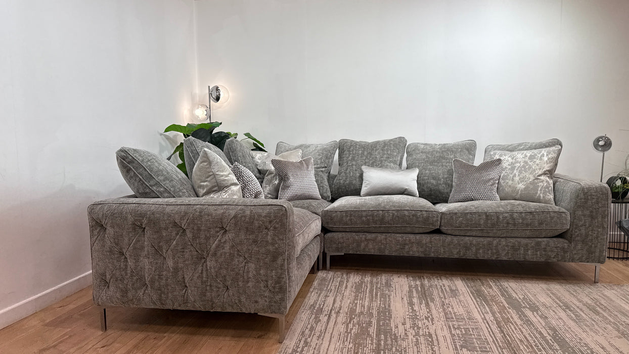 Sofology Rococo Fabric 1.5 Corner 3 Pillow Back in Verbier Grey Mix