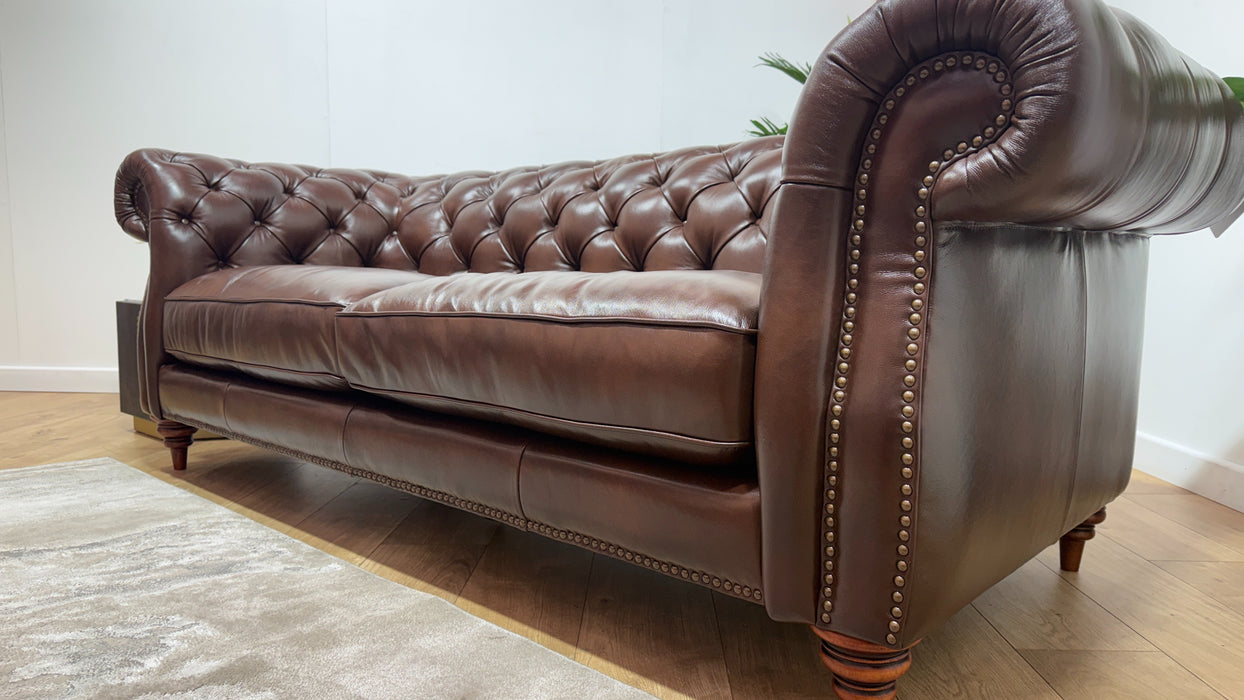 Sofology Darcy Leather 3 Seater with Studs in Trusty Supersoft Sheen Chestnut