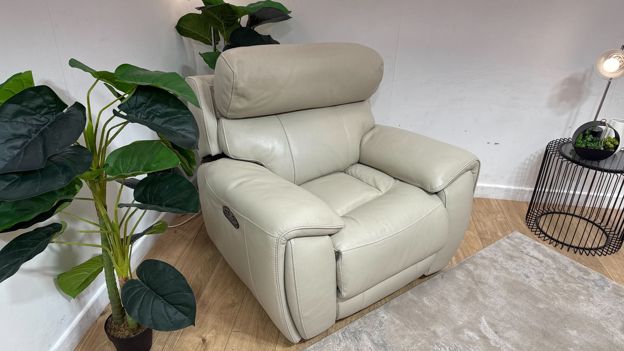 Sofology Radleigh Leather Power Recliner/Headrest Chair in Trusty Soft Sheen Leather Silver