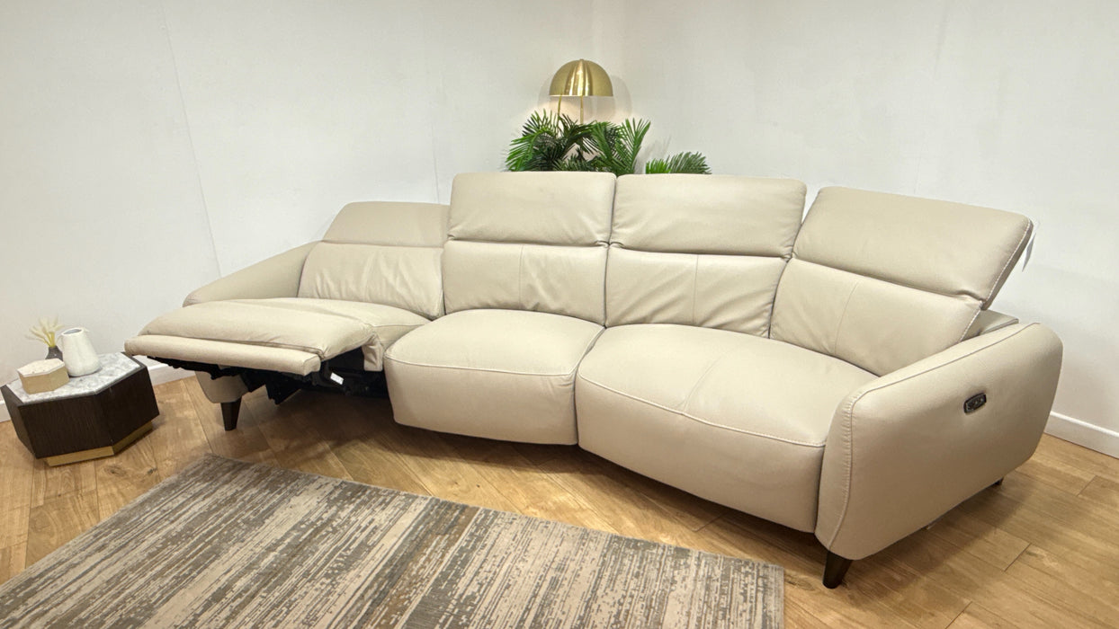 Sofology Larsen Leather 4 Seater Asymmetrical Power Recliner/Headrest In Trusty Matt Stone