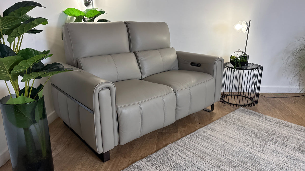 Sofology The Ravello Leather 2 Seater Power Recliner/Headrest Lumbar Support in Trusty Embossed Light Grey