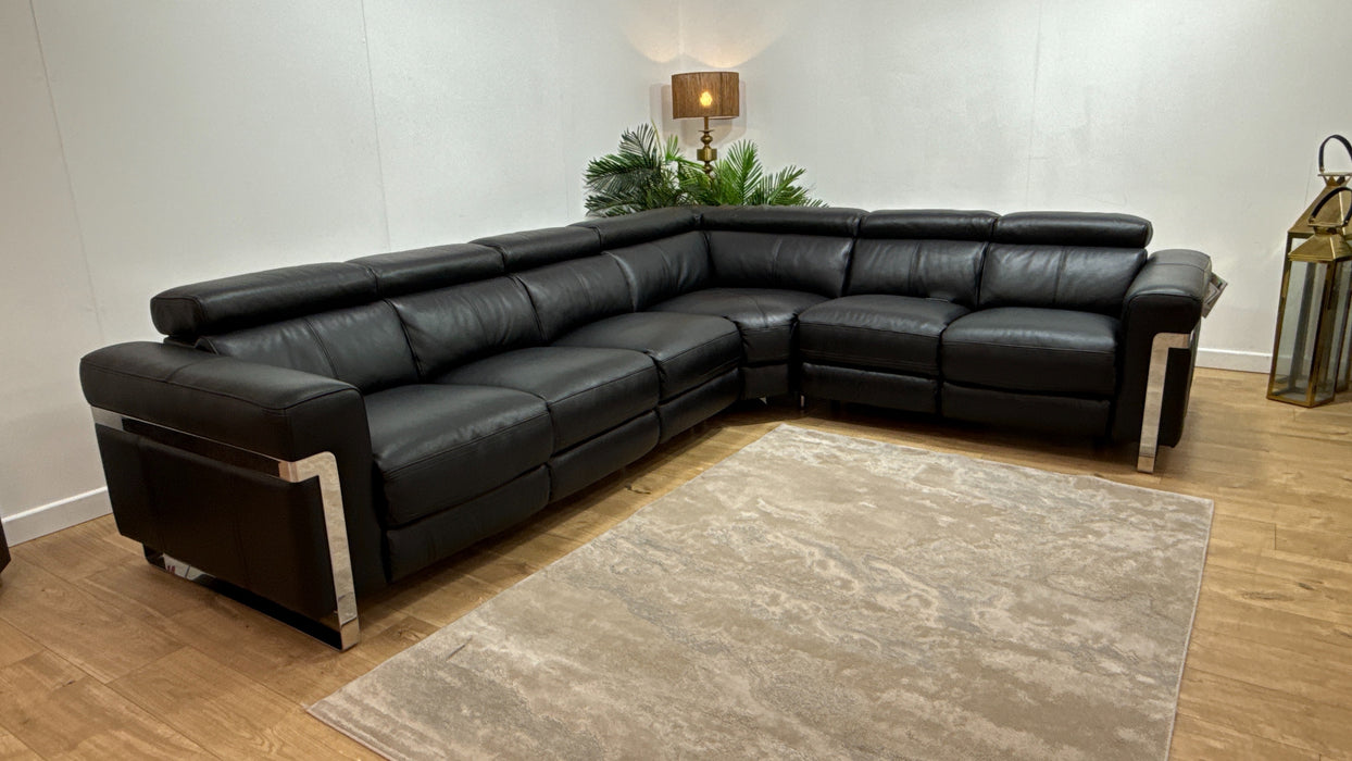 Sofology Moreno Leather 2 Corner 3 Power Recliner in Black