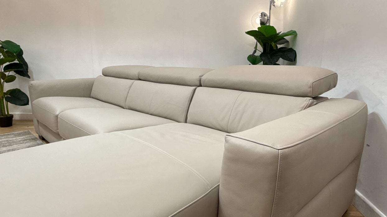 Sofology Metropolitan Leather 4 Seater Chaise Sofa Bed with Storage in Trusty Matt Plus Stone