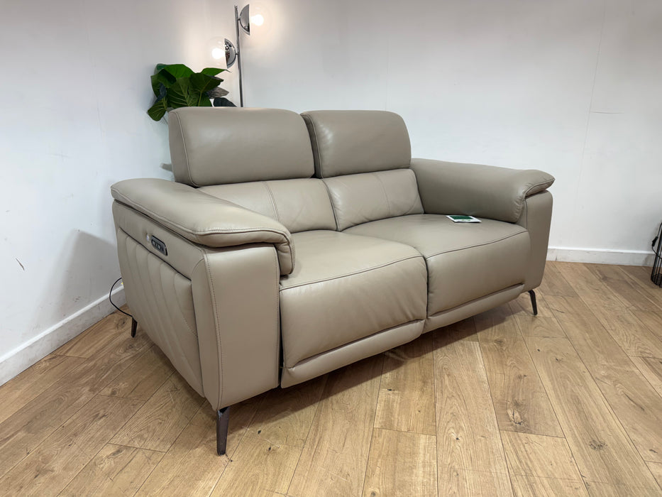 Sofology Fratelli Leather 2 Seater Power Recliner/Headrest in Trusty Embossed Stone