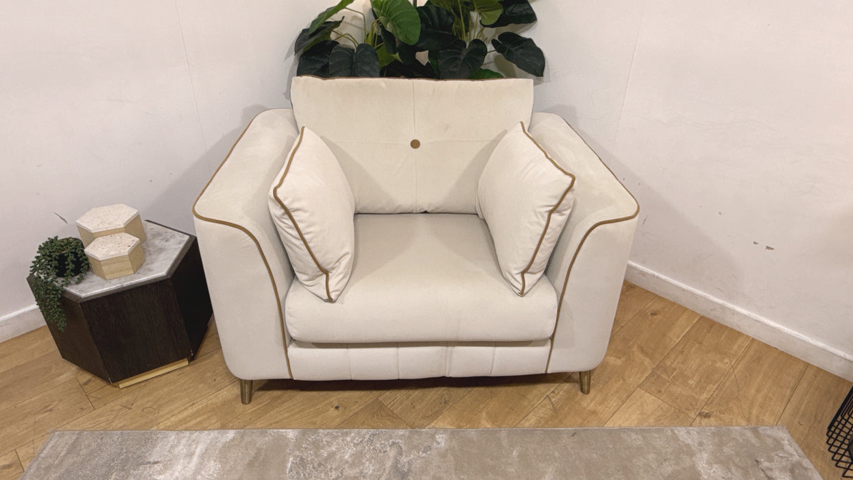 Sofology Remy Fabric Chair in Super Matt Velvet Ecru With Cream Contrast Piping
