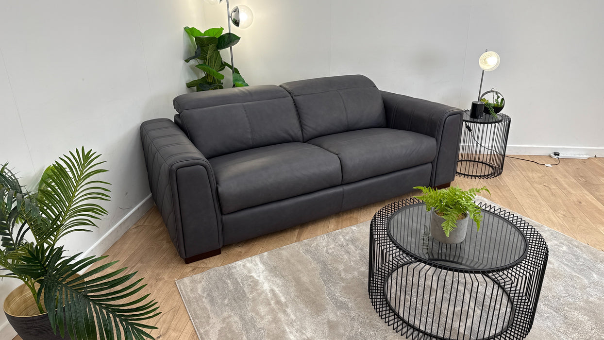 Sofology The Mason 3 Seater Leather Sofa in Relaxed Matt Charcoal