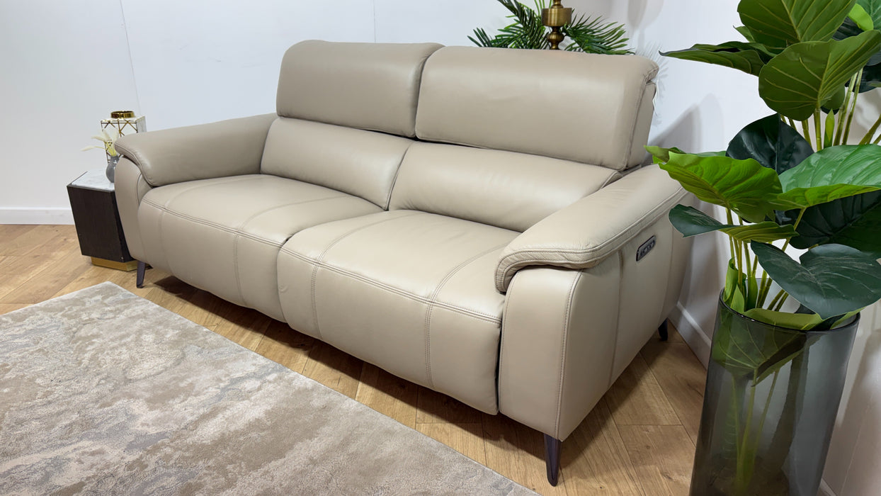 Sofology Bailey Leather 2.5 Seater Power Recliner/Headrest in Trusty Embossed Stone