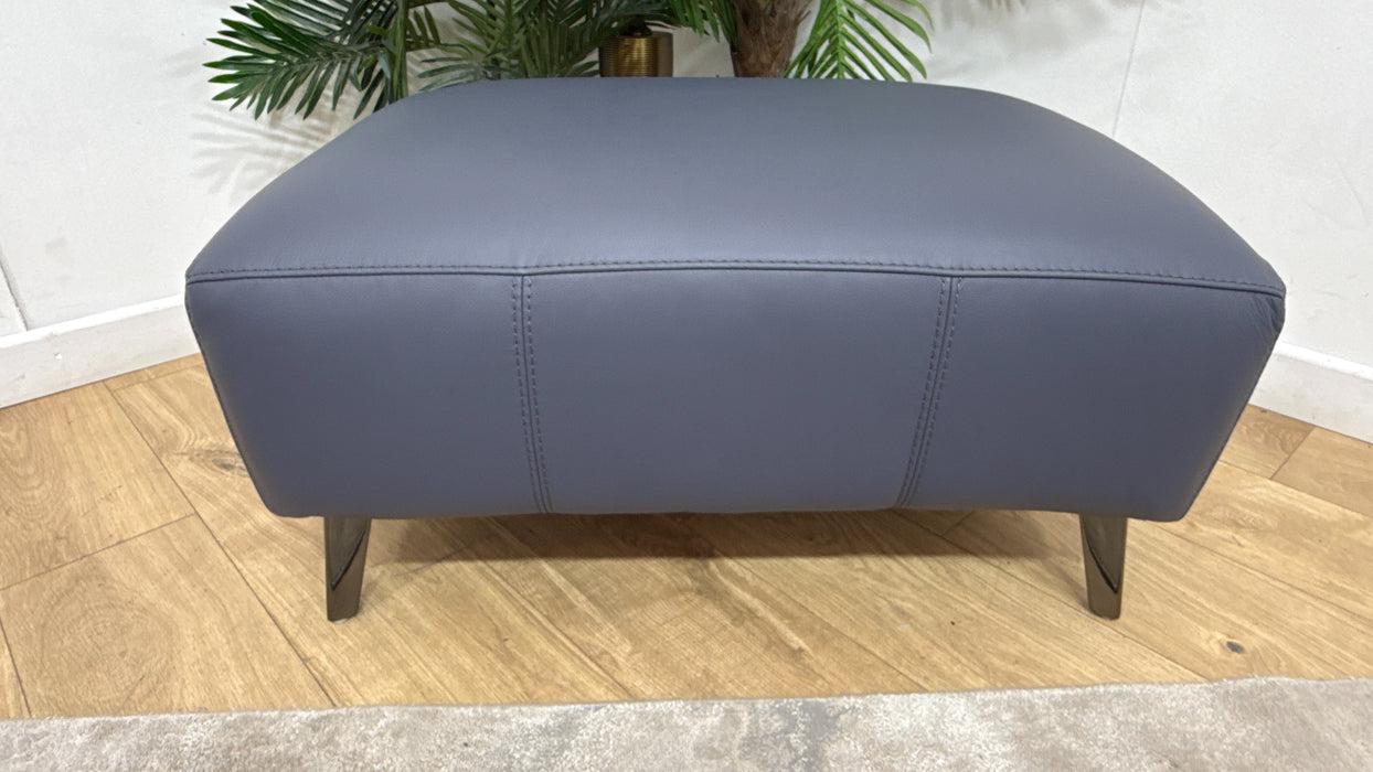 Sofology Arlington Leather Designer Footstool in Trusty Matt Steel Blue