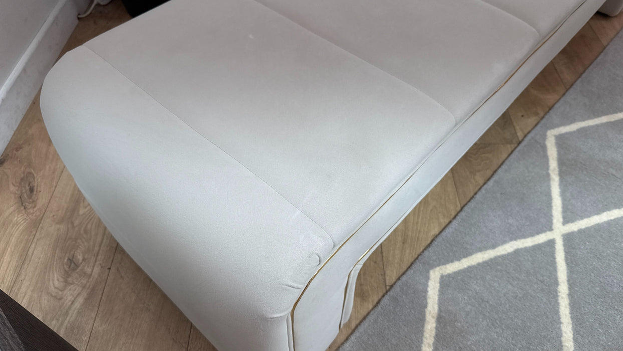 Sofology Oscar Fabric Large Bench Footstool Gold Trim in Super Matt Velvet Ecru