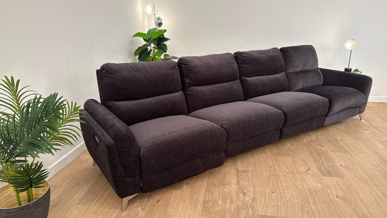 Charmouth 4 Seater Power Reclining Sofa - Fabric - Black