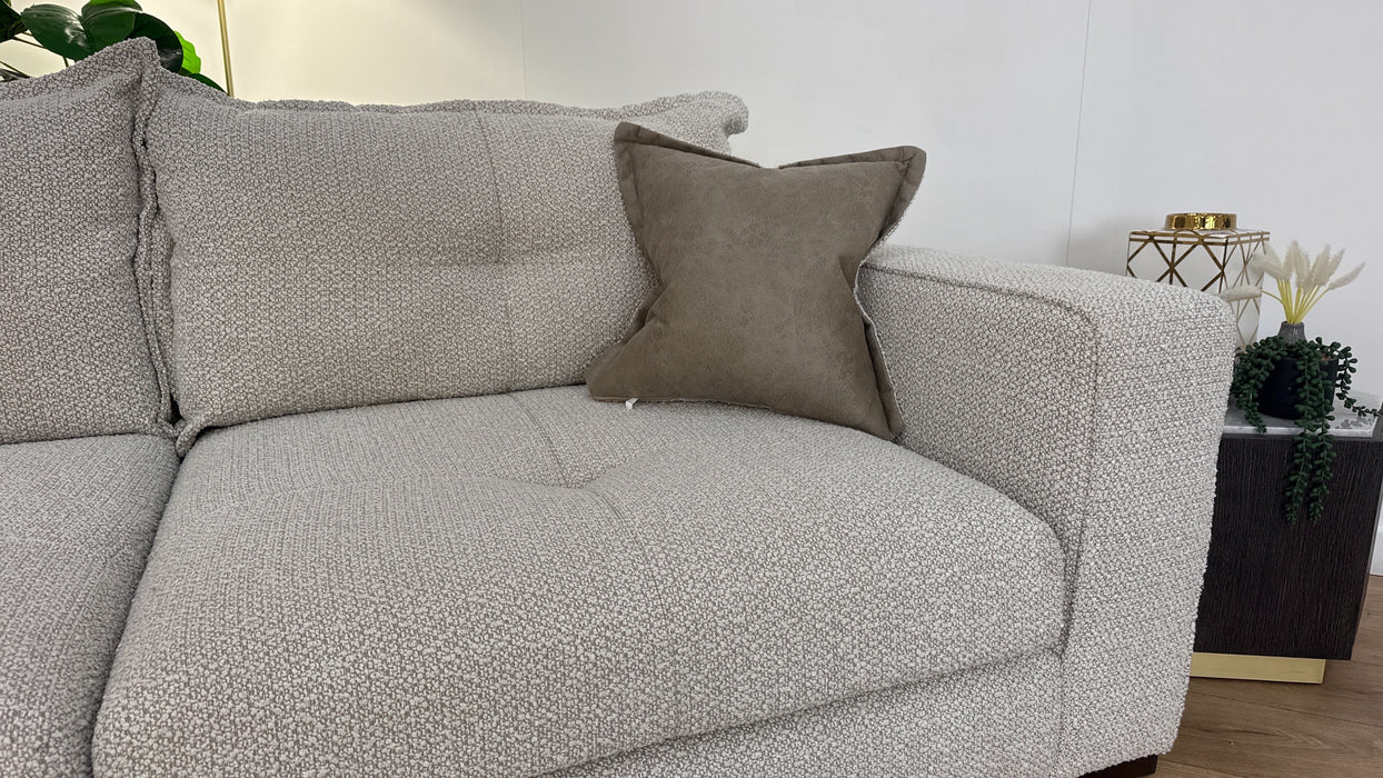Sofology Artisan Fabric 4 Seater Split in Chunky Boucle Natural/Mink Mix