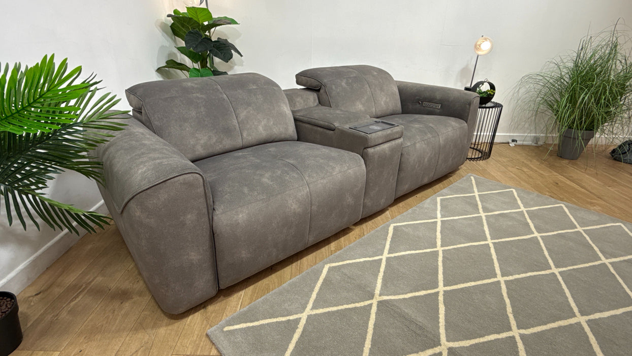 Sofology Riviera Fabric 2.5 Seater Console Power Recliner/Headrest Heated Seats in Mocha