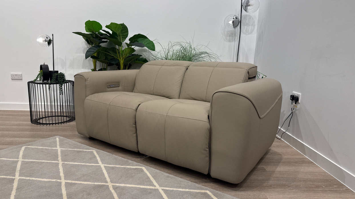 Sofology Riviera Leather 2 Seater Power Recliner/Headrest in Trusty Super Matt Putty