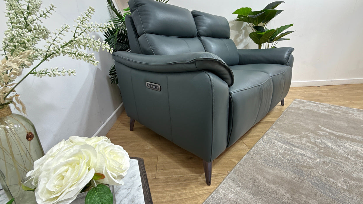 Sofology Arlo Leather 2 Seater Power Recliner/Headrest in Trusty Embossed Peacock
