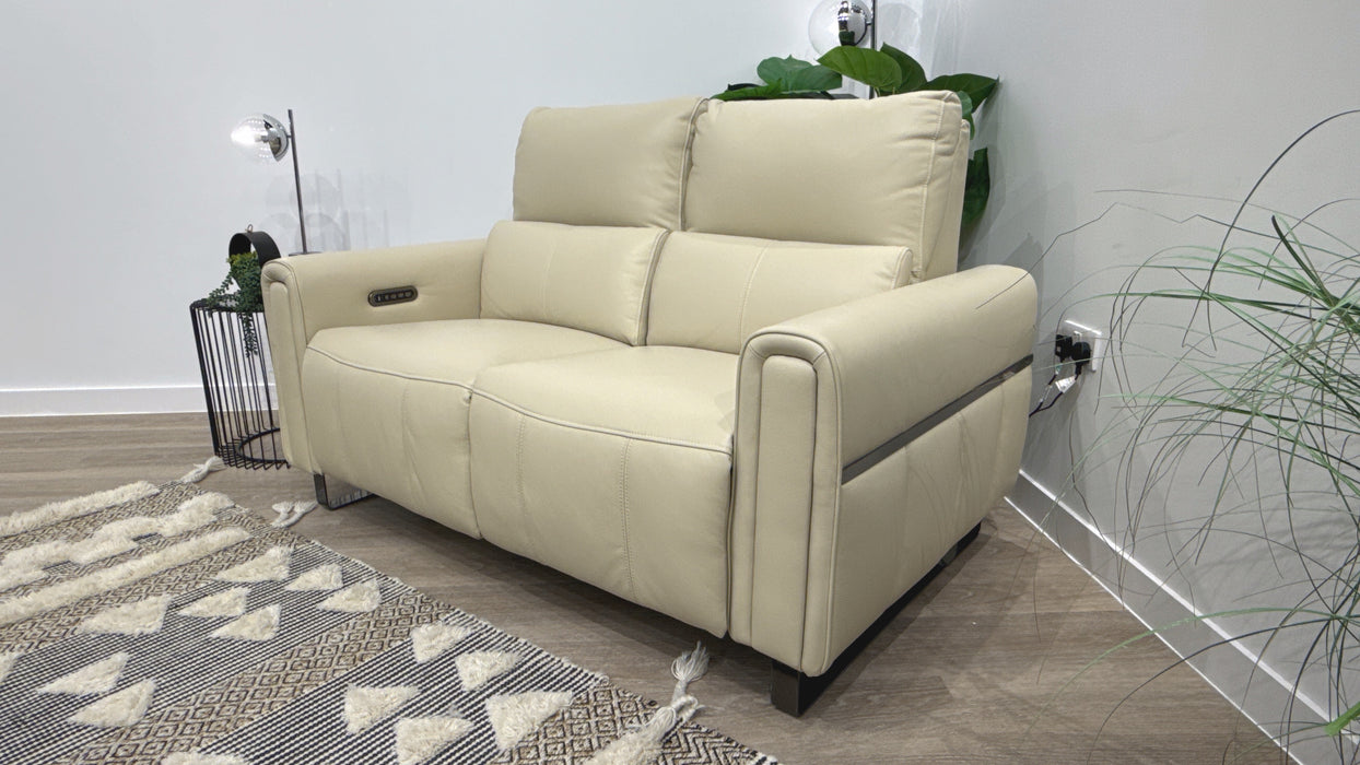 Sofology Ravello Leather 2 Seater Power Recliner/Headrest Lumbar Support in Trusty Embossed Bone China