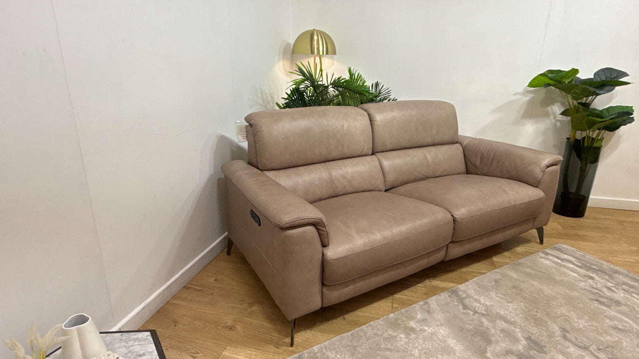 Sofology Illinois Leather 3 Seater Power Recliner/Headrest in Stone