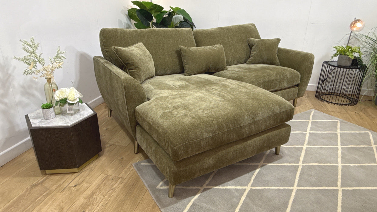 Sofology Hackney Fabric Chaise 4 Seater Sprung Seats in Lifestyle Plush Chenille Olive