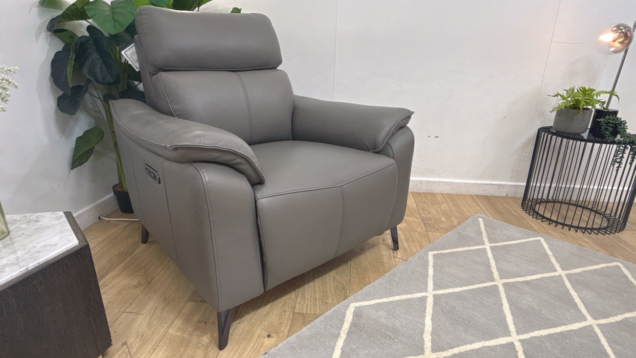 Sofology Arlo Leather Chair Power Recliner/Headrest in Trusty Embossed Elephant