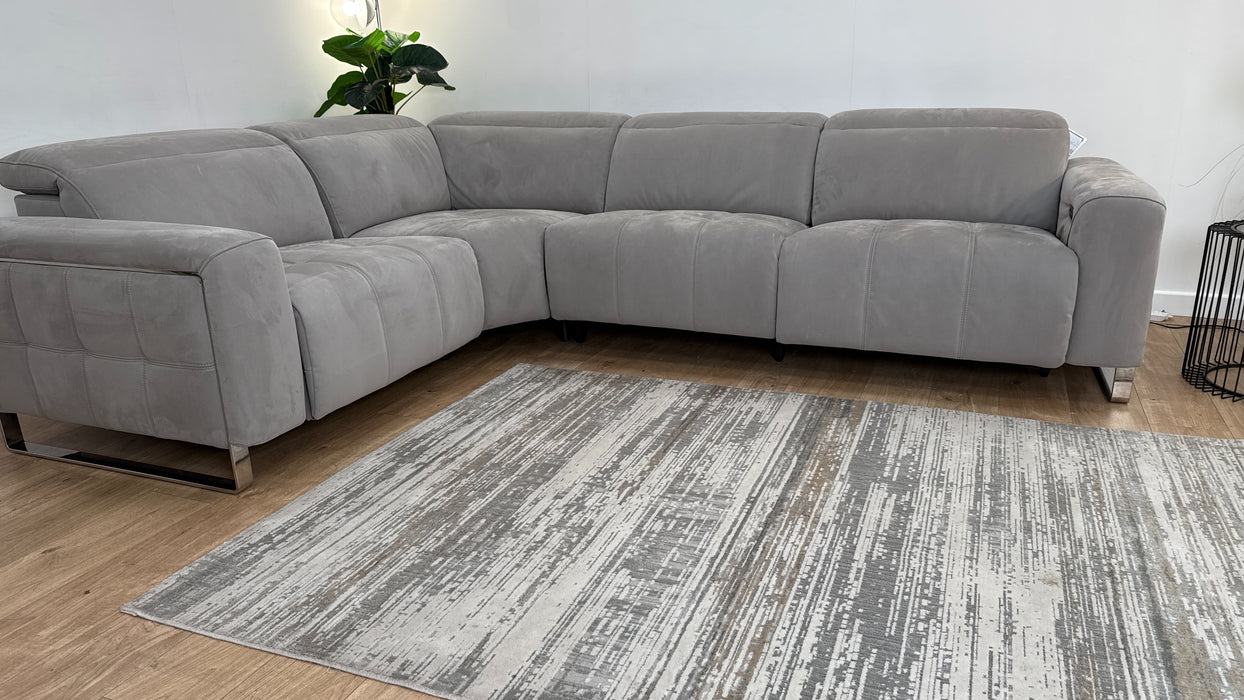 Sofology Marvella Fabric 1.5 Corner 3 Power Recliner/Headrest in Lifestyle Nubuck Feel Light Grey
