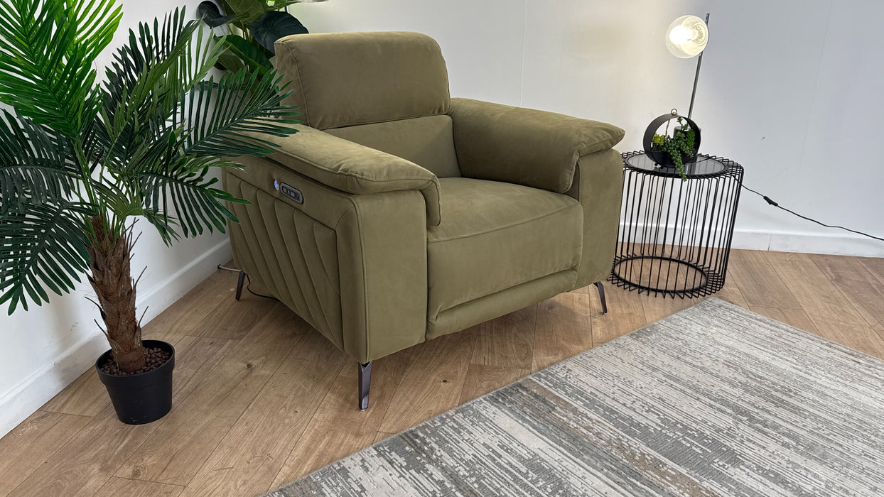 Sofology The Fratelli Fabric Chair Power Recliner/Headrest in Lifestyle Nubuck Feel Moss