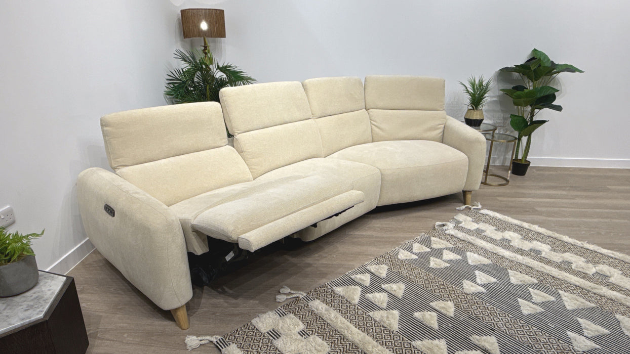 Sofology Larson 4 Seater Asymmetrical Fabric Sofa Single Power Recliner