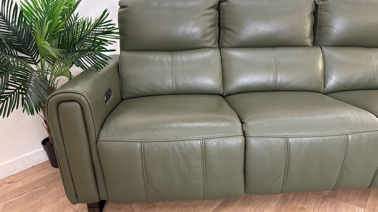 Sofology The Ravello Leather 3 Seater Power Recliner in Trusty Embossed Dark Olive
