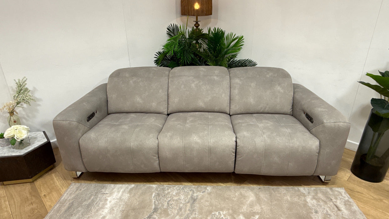 Sofology Marvella Fabric 3 Seater Power Recliner/Headrest Heated Seats in Lifestyle Flecked Stone