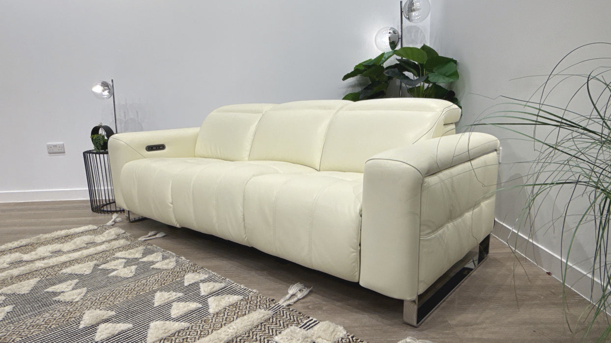 Sofology Marvella Leather 3 Seater Power Recliner/Headrest in Trusty Sheen White