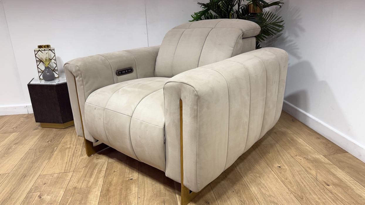 Sofology Paramount Fabric Chair Power Recliner/Headrest Speakers in Lifestyle Nubuck Feel Stone