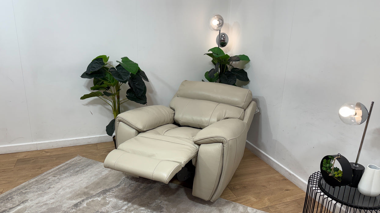 Sofology Radleigh Leather Power Recliner/Headrest Chair in Trusty Soft Sheen Leather Silver