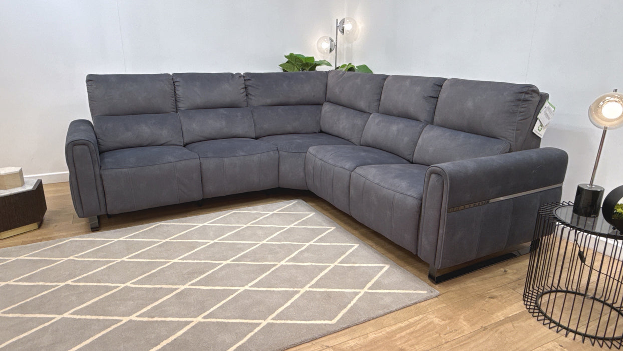 Sofology Ravello Fabric 2 Corner 2 Power Recliner/Headrest in Lifestyle Flecked Charcoal
