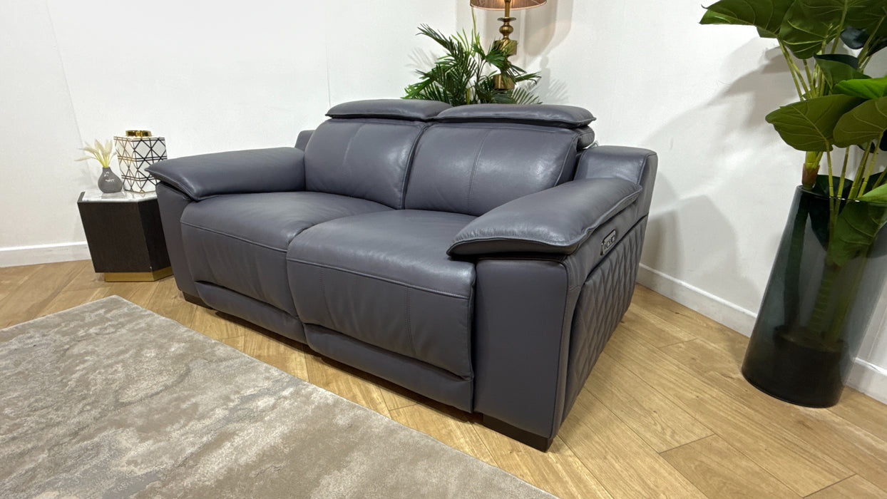 Sofology Benz Leather 2 Seater Power Recliner/Headrest in Trusty Sheen Lavender Grey