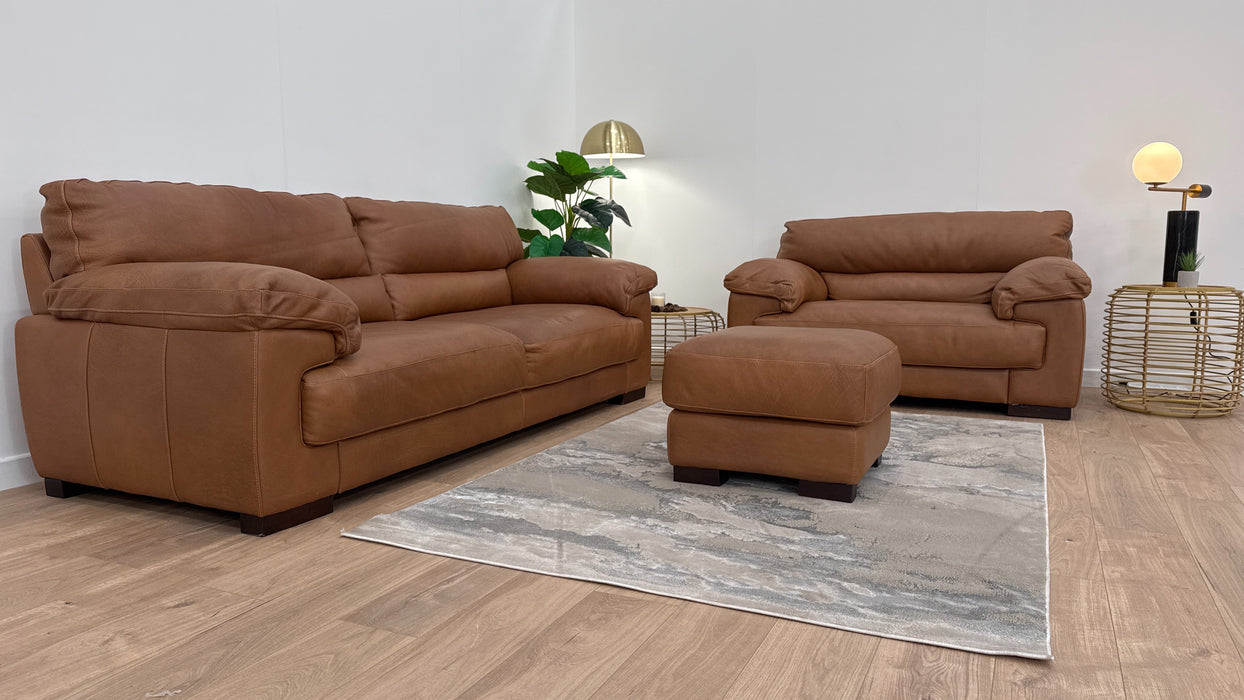 Santino 3 Seater - Loveseat - Footstool - Leather Sofa - Apollo Tan