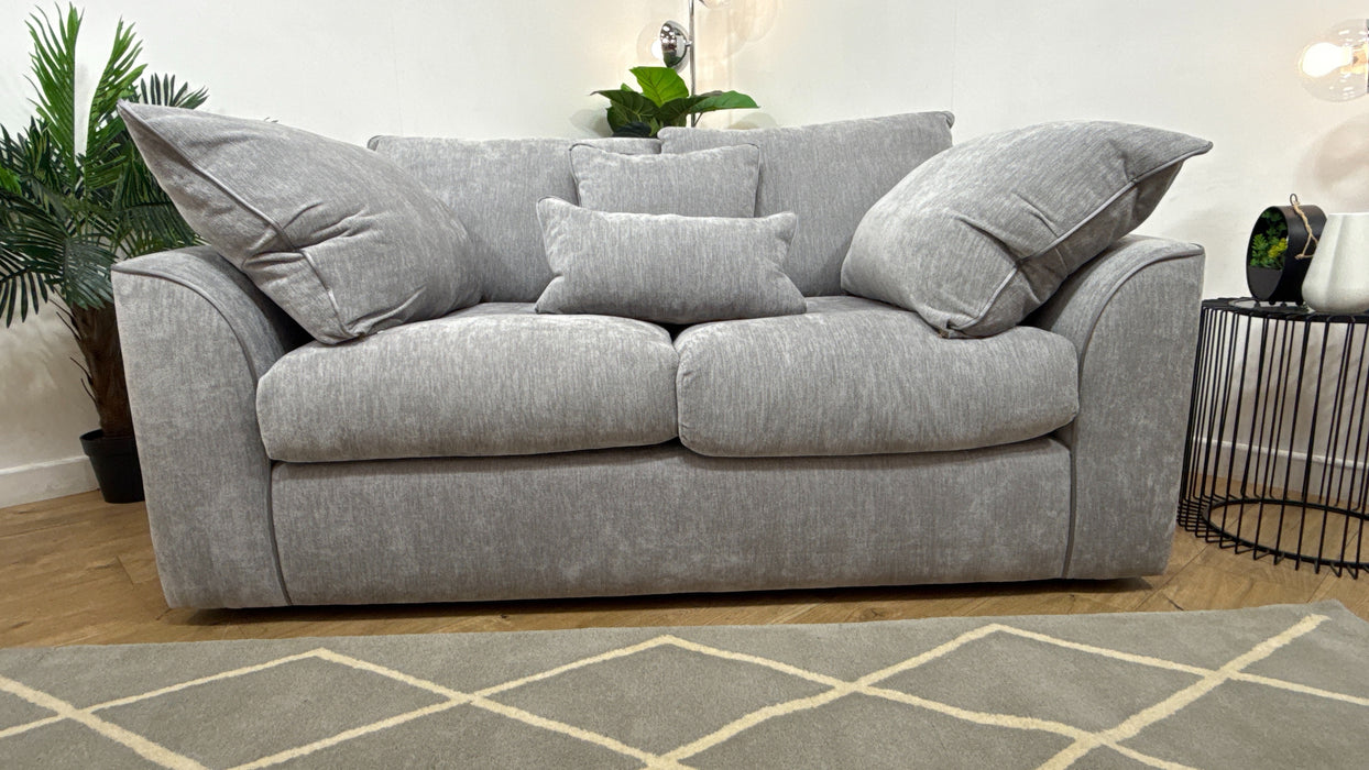 Sofology Georgio Fabric 2 Seater Feather Flex Seats in Lifestyle Plush Chenille Silver Mix