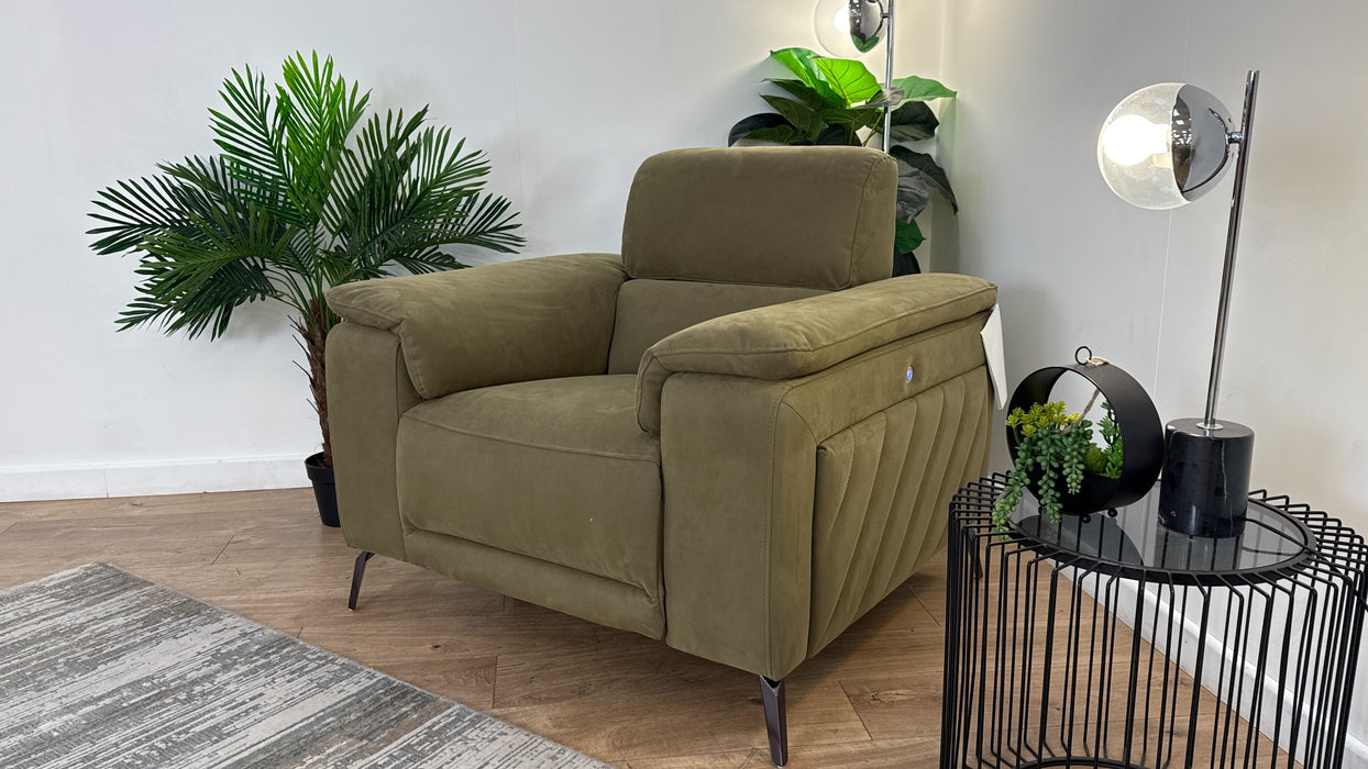 Sofology The Fratelli Fabric Chair Power Recliner/Headrest in Lifestyle Nubuck Feel Moss
