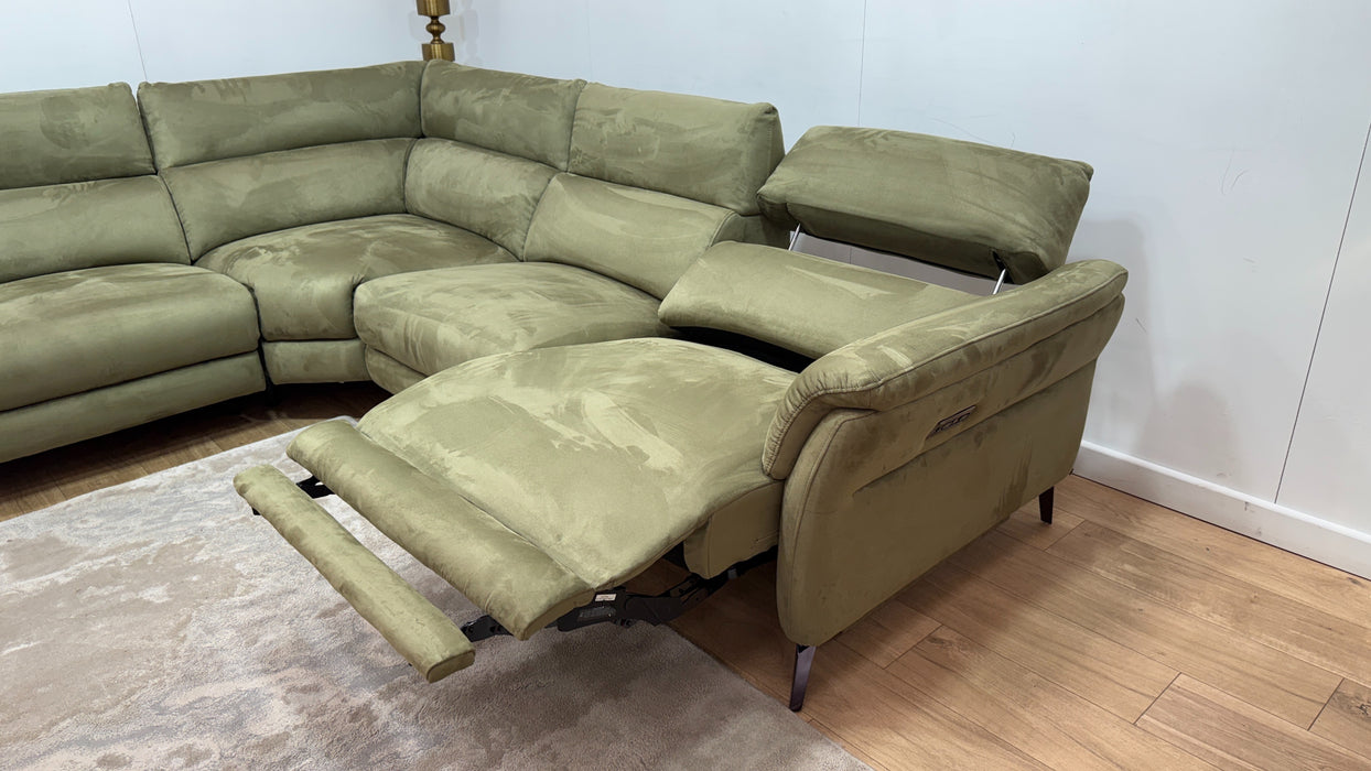 Sofology Missouri Fabric 1 Corner 3 Power Recliner/Headrest in Lifestyle Plush Olive