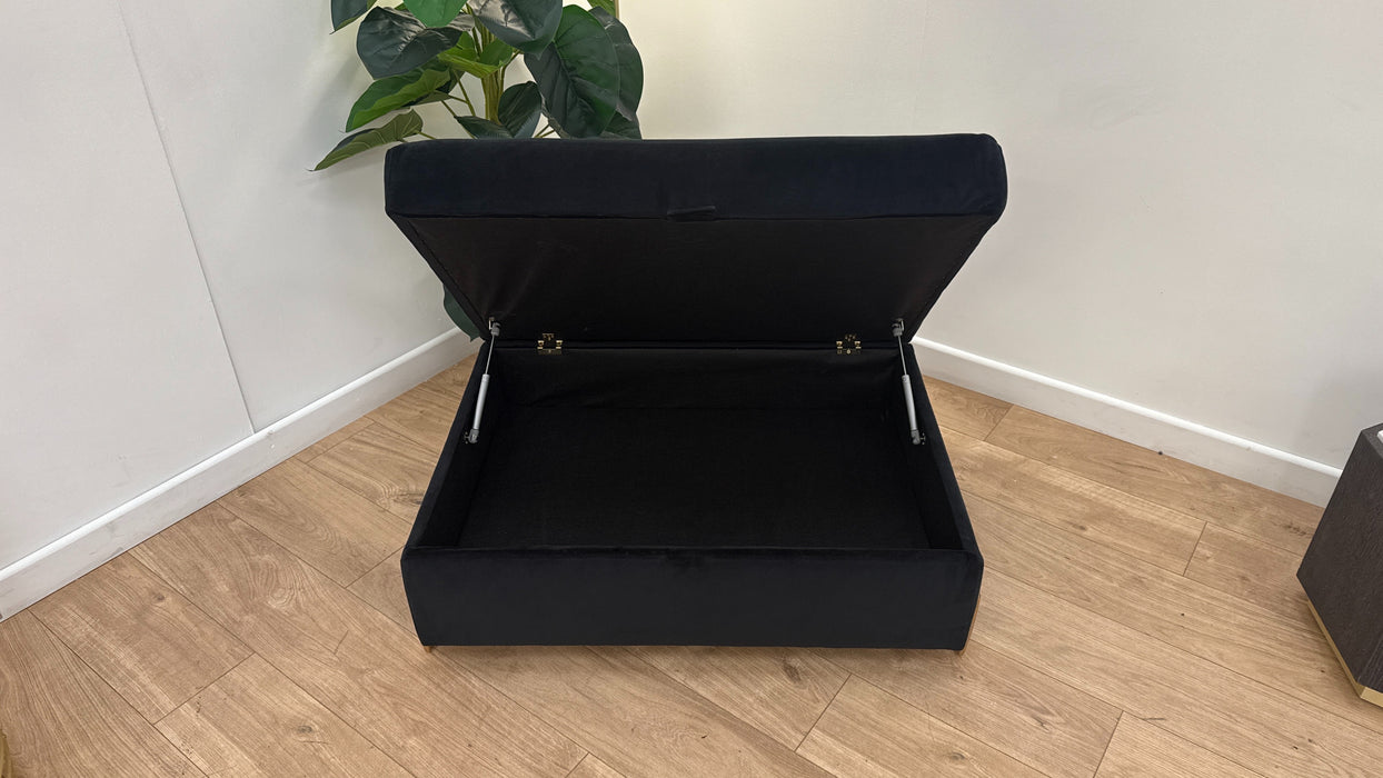 Sofology The Oscar Storage Footstool Gold Trim in Super Matt Velvet Black