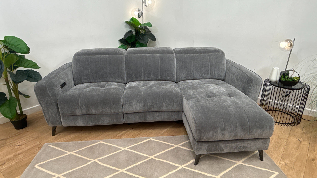 Sofology Jax Fabric 4 Seater Chaise Power Recliner/Headrest in Relaxed Chenille Charcoal
